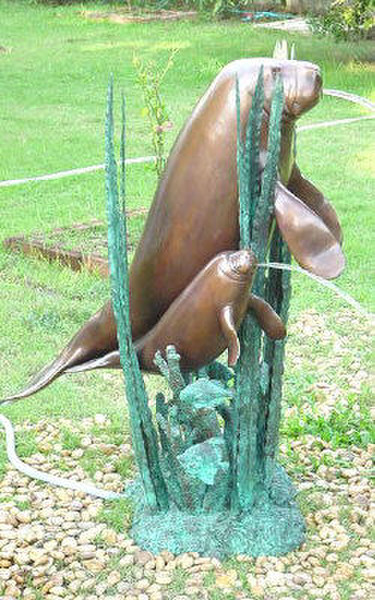 Life Size Bronze Manatee and baby water fountain sculpture